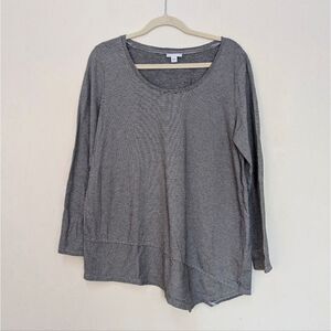 J. Jill  Black White Stripe Knit Asymmetrical Hem Long Sleeve Womens Top Sz L